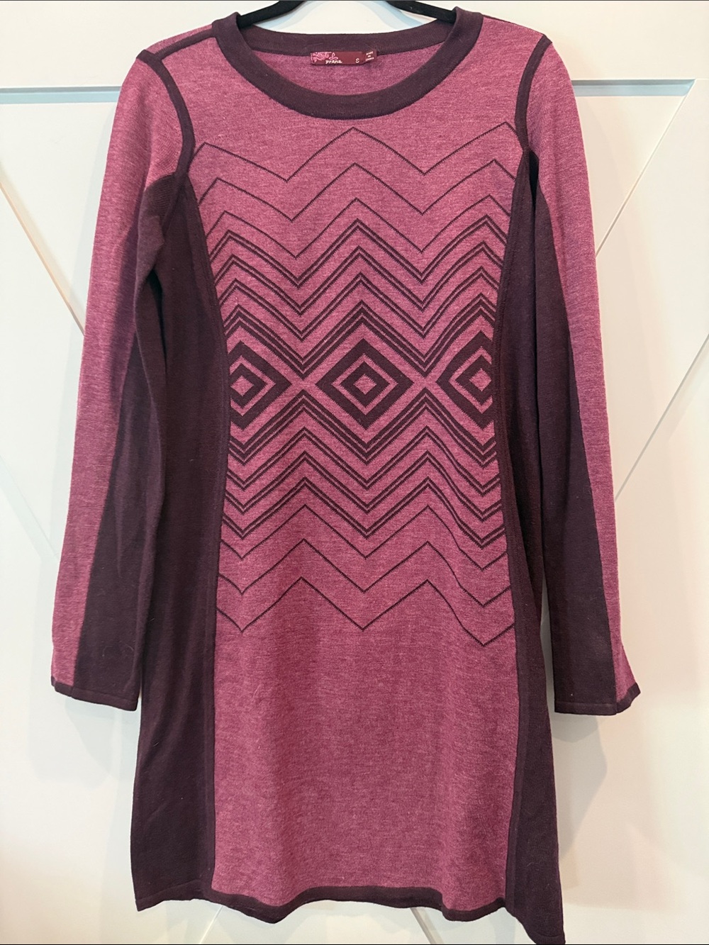 Prana Pink and Purple Chevron Knit Long-Sleeve Dress